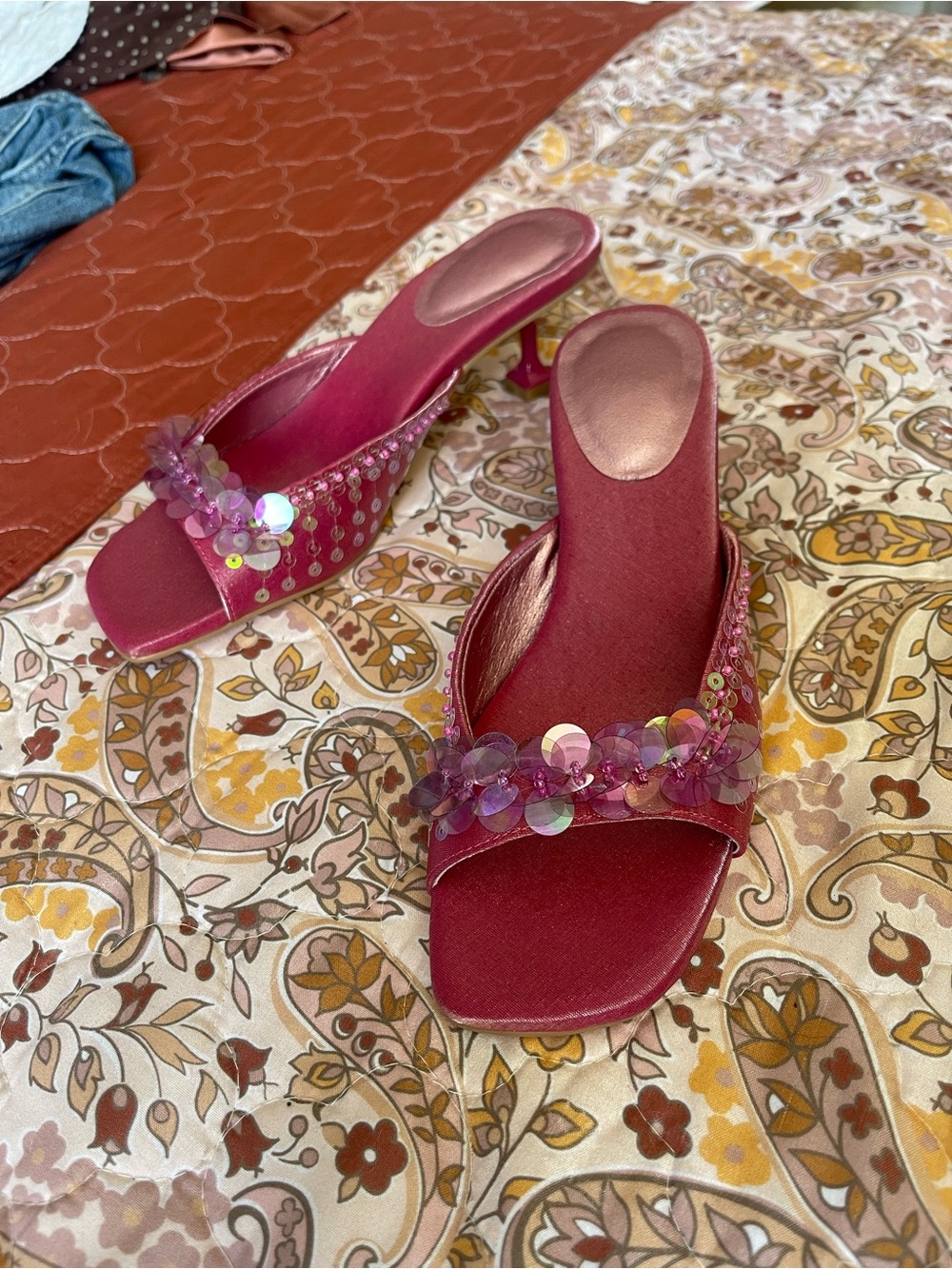 Women’s Pink Sequin Kitten Heels - Picture 3 of 3